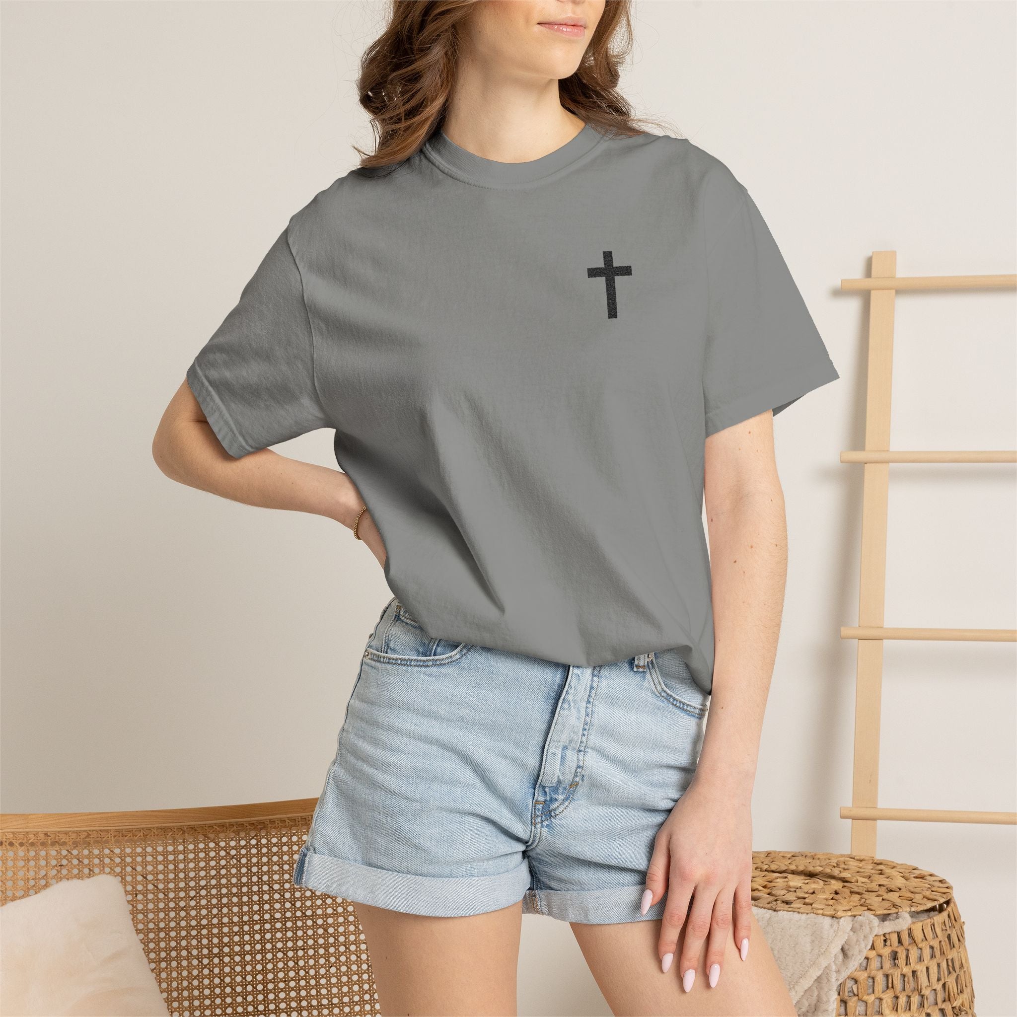 Embroidered Cross T-Shirt — Minimal Christian Faith Tee