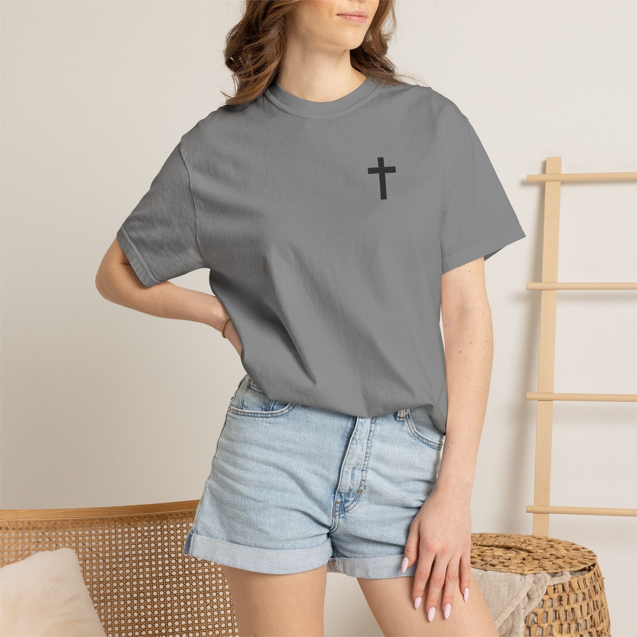 Embroidered Cross T-Shirt — Minimal Christian Faith Tee