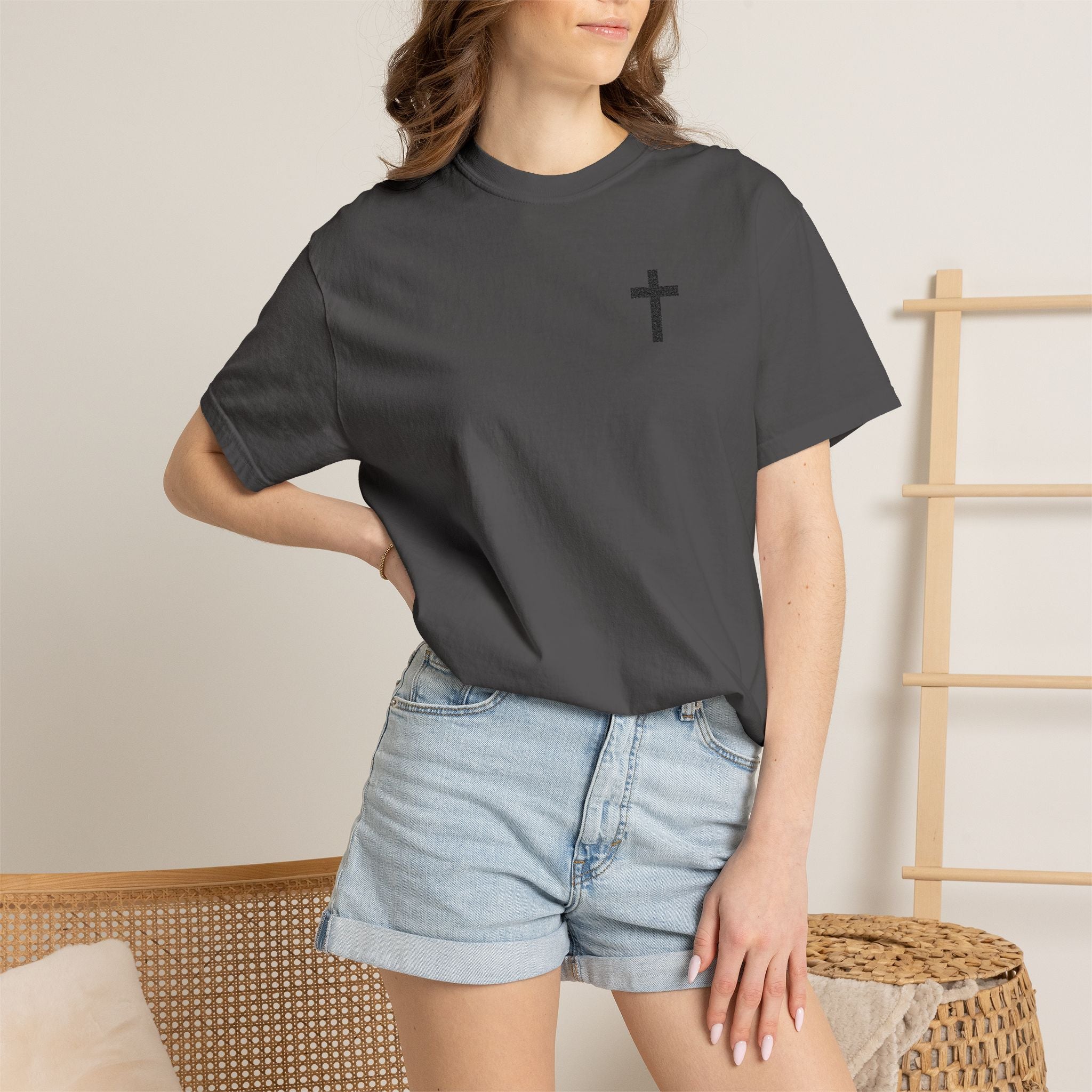 Embroidered Cross T-Shirt — Minimal Christian Faith Tee