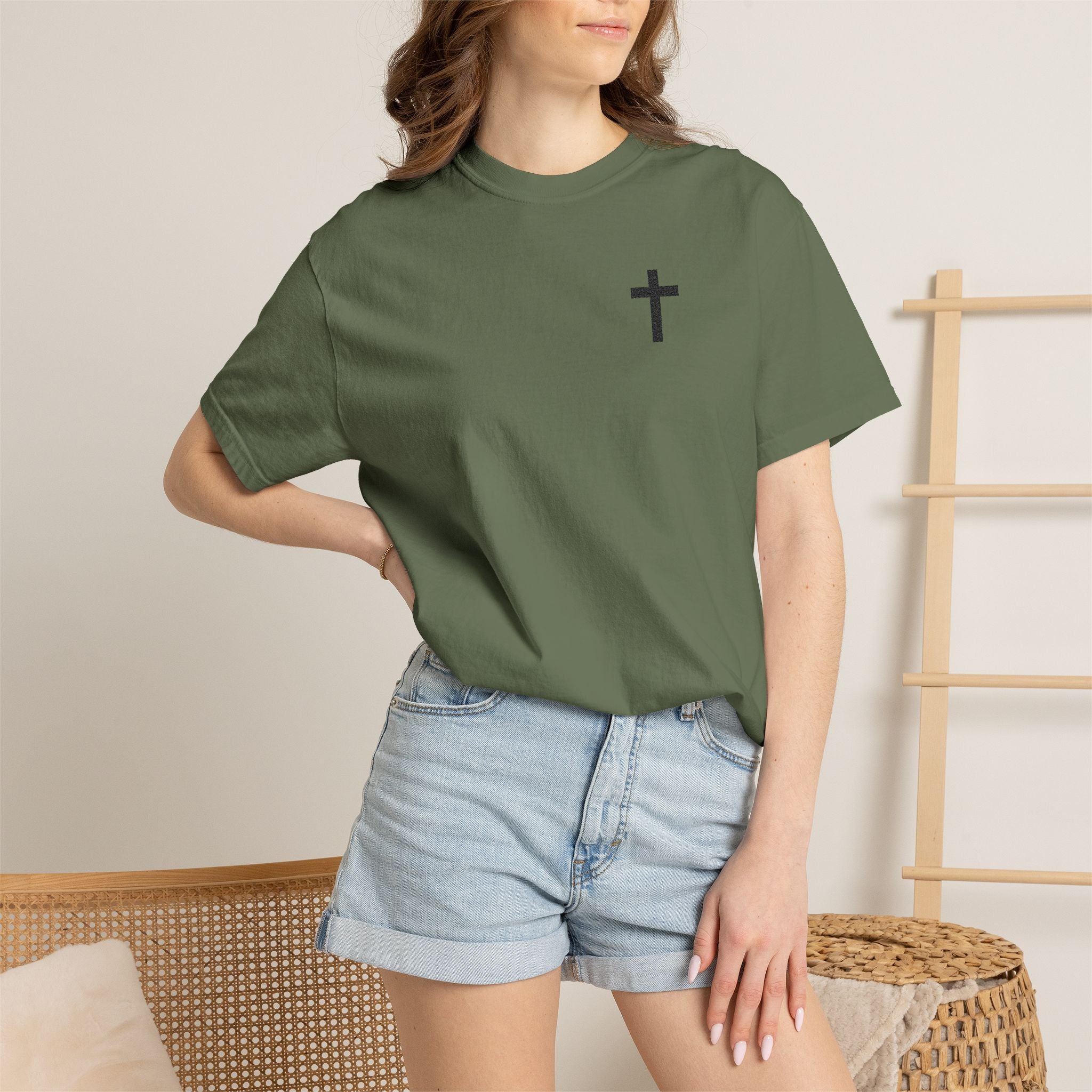 Embroidered Cross T-Shirt — Minimal Christian Faith Tee
